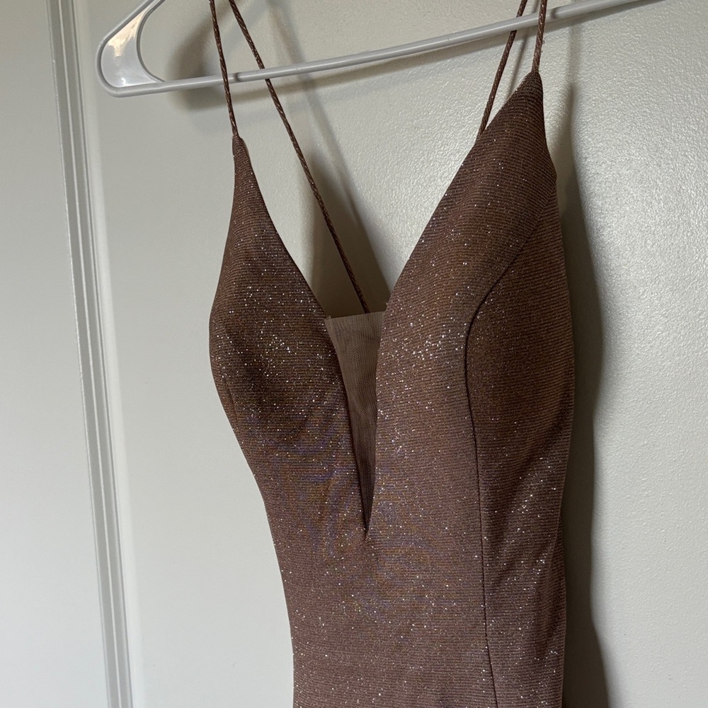 Elegant Glittery Rose Gold V Cut Homecoming Dress